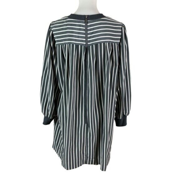 LDT Striped Balloon Sleeve Tunic Dress Gray White Modest Chic Oversized 12 - Picture 5 of 7